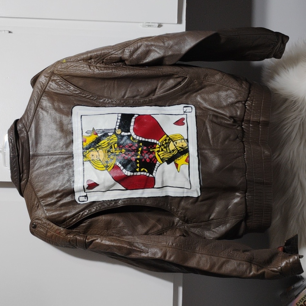 SALE! Delta Vintage Leather Custom Queen Of Hearts Bomber Jacket Sz.42 (BX22)